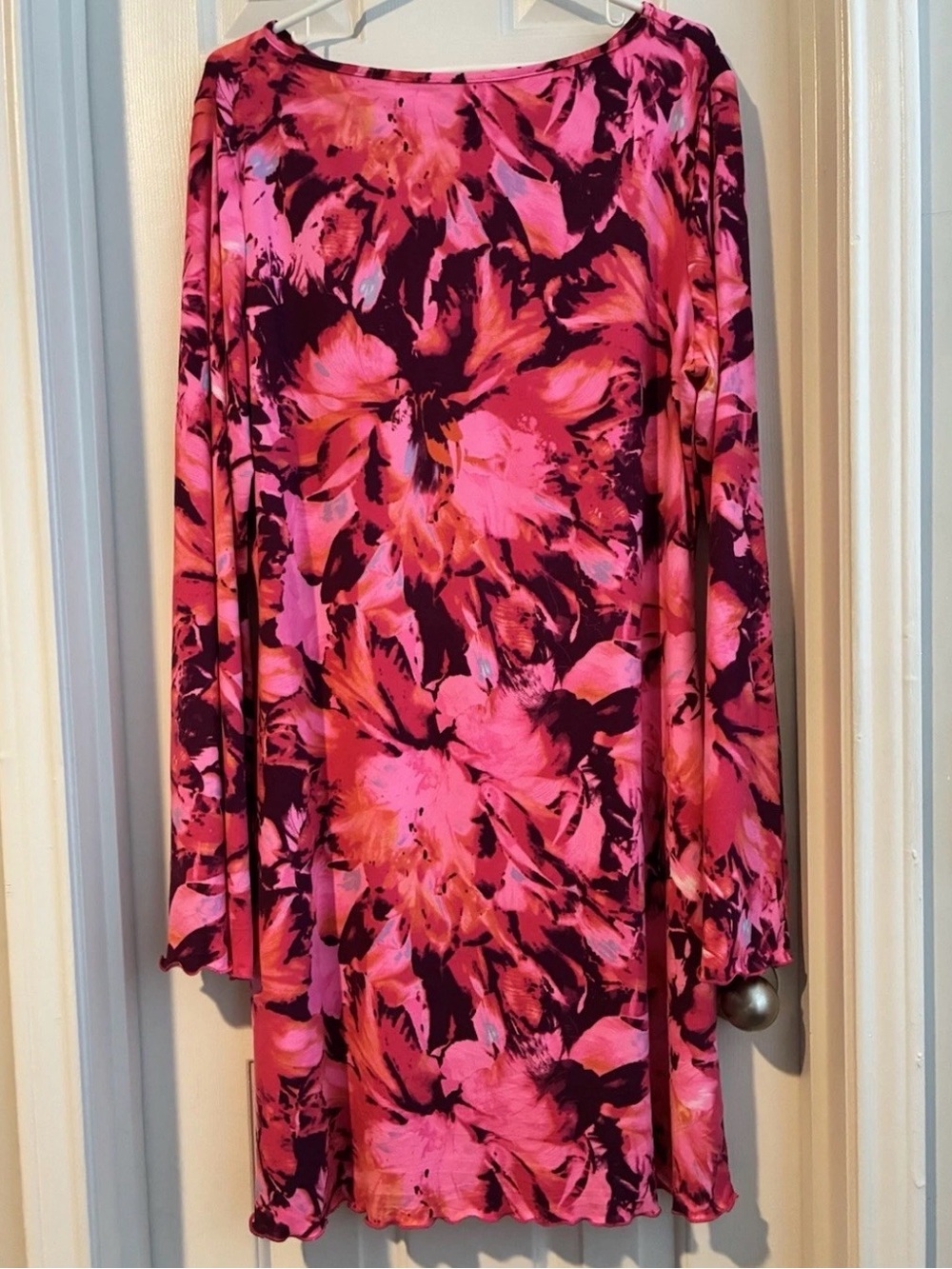 Vibrant Pink Floral Long Sleeve Tunic Dress XXL